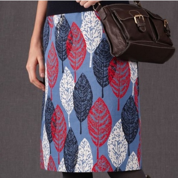 Boden Women’s 4L Leaf Print A Line Pencil Skirt, Red, White, & Blue Skirt - Picture 1 of 9